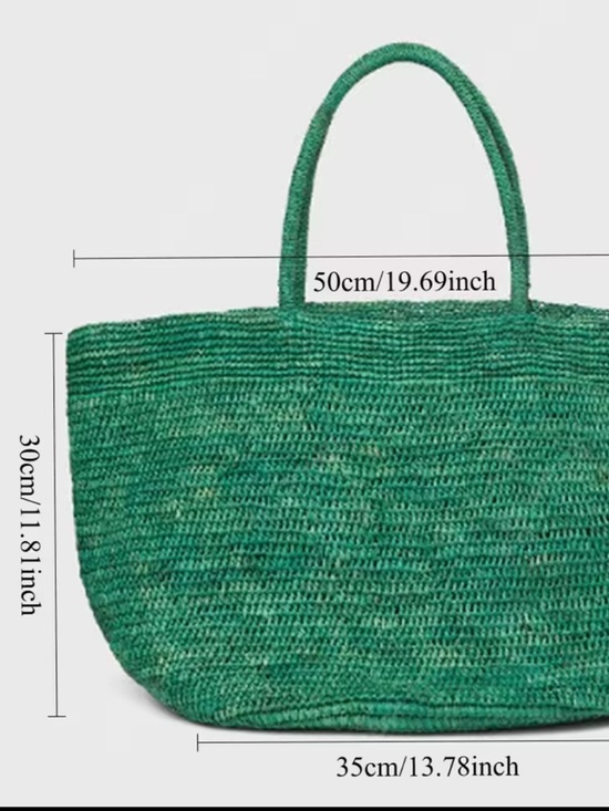 Large green raffia bag tote - Picture 7 of 7